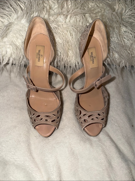 Valentino Garavani Shoes - Valentino Garavani Blush Nude Laser-Cut Peep-Toe Heels with Ankle Strap
